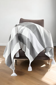 50" X 60" Blue and White Cotton Woven Striped Throw Blanket with Tassels