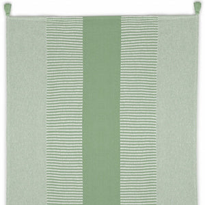 60" X 50" Green Woven Cotton Striped Throw Blanket with Tassels