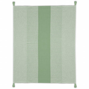 60" X 50" Green Woven Cotton Striped Throw Blanket with Tassels