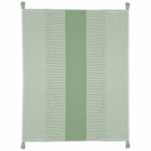60" X 50" Green Woven Cotton Striped Throw Blanket with Tassels