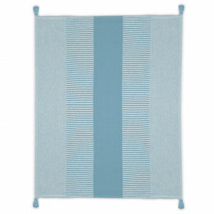 60" X 50" Green Woven Cotton Striped Throw Blanket with Tassels