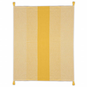 60" X 50" Green Woven Cotton Striped Throw Blanket with Tassels