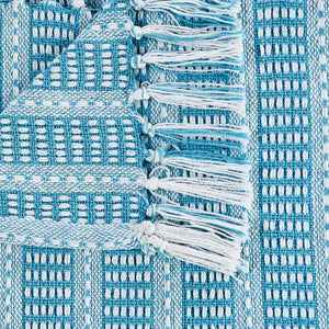 Blue and White Woven Cotton Striped Throw Blanket