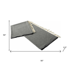50" X 60" Blue and White Woven Cotton Geometric Throw Blanket with Fringe