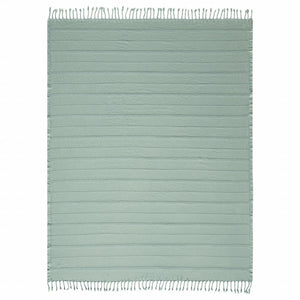 Green Woven Cotton Striped Throw Blanket