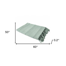 Green Woven Cotton Striped Throw Blanket
