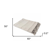 Beige Woven Cotton Striped Throw Blanket