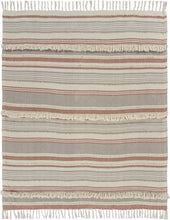 60" X 50" Beige Woven Cotton Striped Throw Blanket with Fringe