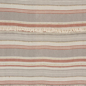 60" X 50" Beige Woven Cotton Striped Throw Blanket with Fringe