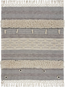 60" X 50" Gray Woven Cotton Striped Throw Blanket with Fringe