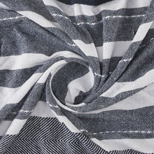 50" X 60" Blue and White Kantha Cotton Striped Throw Blanket with Embroidery