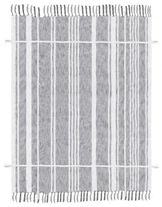 50" X 60" Gray and White Kantha Cotton Striped Throw Blanket with Embroidery