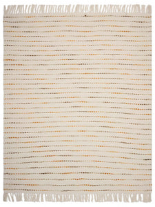 50" X 60" Cream Kantha Cotton Striped Throw Blanket with Embroidery