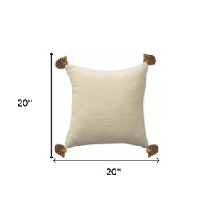 20" X 20" Gray And Beige 100% Cotton Zippered Pillow