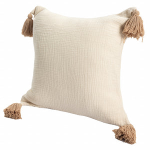 20" X 20" Gray And Beige 100% Cotton Zippered Pillow