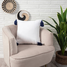 20" X 20" White And Blue 100% Cotton Zippered Pillow