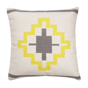 20" X 20" Gray White And Yellow 100% Cotton Geometric Zippered Pillow