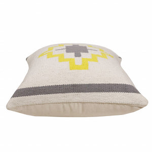 20" X 20" Gray White And Yellow 100% Cotton Geometric Zippered Pillow