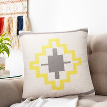20" X 20" Gray White And Yellow 100% Cotton Geometric Zippered Pillow