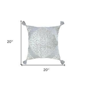 20" X 20" Silver Gray And Light Gray Viscose Zippered Pillow
