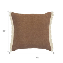 20" Gray And Ivory Cotton Color Block Throw Pillow with Fringe