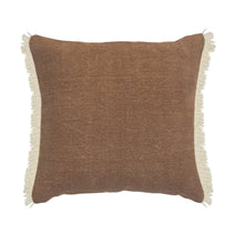 20" Gray And Ivory Cotton Color Block Throw Pillow with Fringe