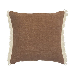 20" Gray And Ivory Cotton Color Block Throw Pillow with Fringe