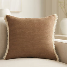 20" Gray And Ivory Cotton Color Block Throw Pillow with Fringe