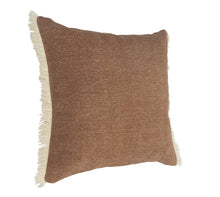 20" Gray And Ivory Cotton Color Block Throw Pillow with Fringe