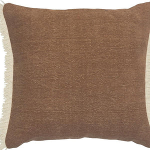 20" Gray And Ivory Cotton Color Block Throw Pillow with Fringe