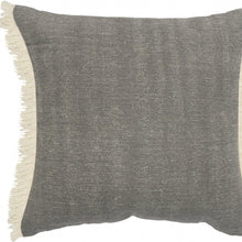 20" Gray And Ivory Cotton Color Block Throw Pillow with Fringe