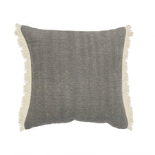 20" Gray And Ivory Cotton Color Block Throw Pillow with Fringe