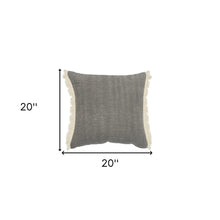 20" Gray And Ivory Cotton Color Block Throw Pillow with Fringe