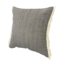 20" Gray And Ivory Cotton Color Block Throw Pillow with Fringe
