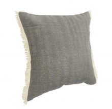 20" Gray And Ivory Cotton Color Block Throw Pillow with Fringe