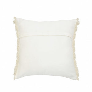 20" Gray And Ivory Cotton Color Block Throw Pillow with Fringe