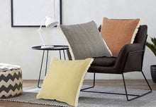 20" Gray And Ivory Cotton Color Block Throw Pillow with Fringe