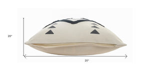 20" X 20" Cream Black And Gray 100% Cotton Geometric Zippered Pillow