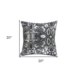 20" X 20" White And Silver 100% Cotton Animal Print Zippered Pillow