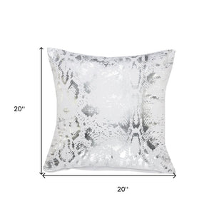 20" X 20" White And Silver 100% Cotton Animal Print Zippered Pillow