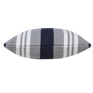 20" Navy Blue Gray And White Cotton Coastal Throw Pillow