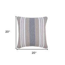 20" Navy Blue Gray And White Cotton Coastal Throw Pillow