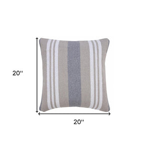 20" Navy Blue Gray And White Cotton Coastal Throw Pillow