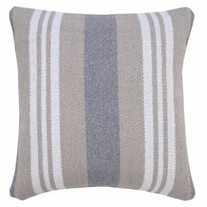20" Navy Blue Gray And White Cotton Coastal Throw Pillow