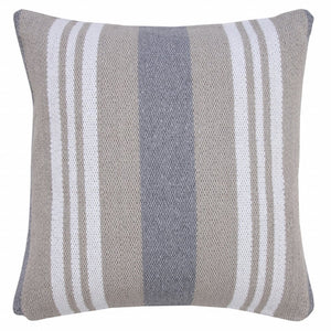20" Navy Blue Gray And White Cotton Coastal Throw Pillow
