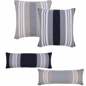 20" Navy Blue Gray And White Cotton Coastal Throw Pillow