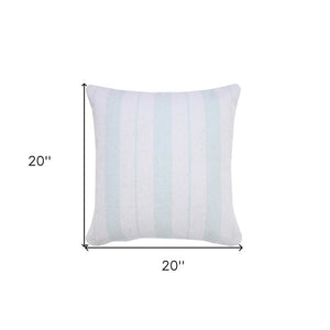 20" X 20" Bright Blue And White 100% Cotton Coastal Zippered Pillow