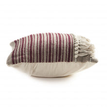 20" Maroon And Tan Cotton Striped Throw Pillow with Fringe