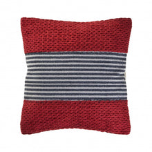 20" Blue And Red Cotton Striped Throw Pillow