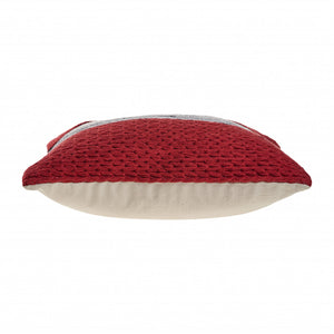 20" Blue And Red Cotton Striped Throw Pillow